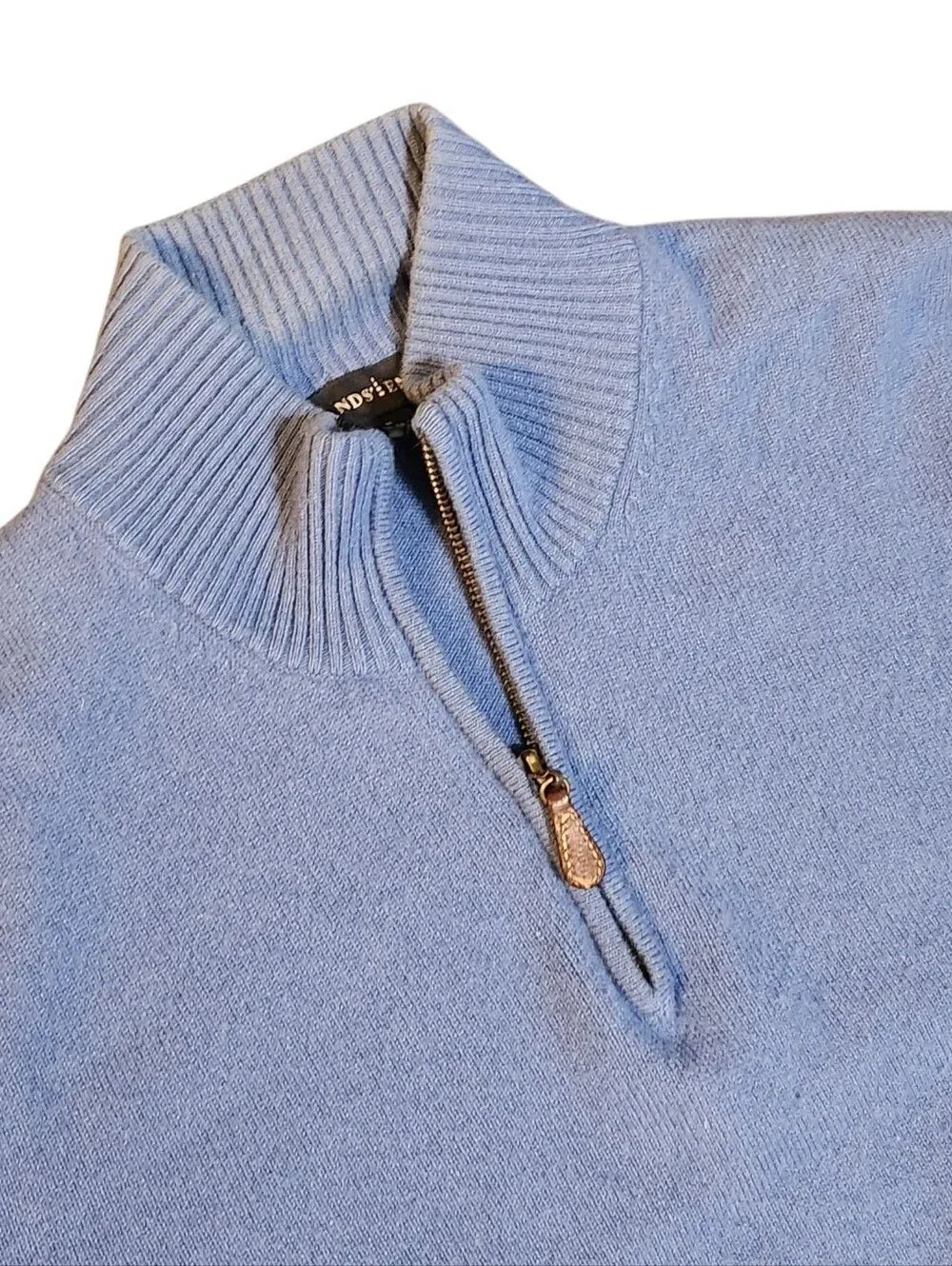 Lands' End Cashmere Sweater Mens Medium 38-40 Blue 1/2 Zip Mock Neck Long Sleeve